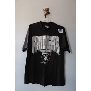 Vintage‎ Raiders Hanes Heavyweight Tee Mens L 1992 NFL Black Throwback